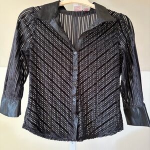 Xhilaration Y2K Sheer Black Velvet Stripe Blouse Top Satin Trim Office Siren